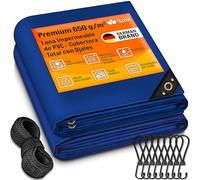 tillvex® Lona con Ojales + 10 Ganchos y Cuerda de 15 m, Lona de 650 g/m² Exterior, Impermeable y al desgarro, Lona de PVC Universal para Camiones, Piscinas, Muebles de jardín, Cubierta