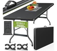 tillvex Mesa de jardín plegable de plástico de 180 x 75 cm, mesa de buffet con asa, mesa plegable para jardín, terraza y balcón, mesa de camping para 8 personas