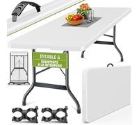 tillvex Mesa Plegable Multifuncional 180 x 75 cm | Mesa Portátil de Jardín, Terraza, Exterior, Balcón, Picnic | Mesa de Camping de Plástico para 8 Personas (Blanco)