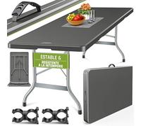 tillvex Mesa Plegable Multifuncional 220 x 70 cm | Mesa Portátil de Jardín, Terraza, Exterior, Balcón, Picnic | Mesa de Camping de Plástico para 10 Personas (Antracita)