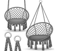 tillvex Silla Colgante hasta 150 kg | Columpio para Colgar en Exterior e Interior | Hamaca con Cuerda, Cojines y Flecos | Kit de Suspensión para Jardín, Terraza, Balcón (Antracita)