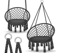 tillvex Silla Colgante hasta 150 kg | Columpio para Colgar en Exterior e Interior | Hamaca con Cuerda, Cojines y Flecos | Kit de Suspensión para Jardín, Terraza, Balcón (Negro)