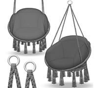 tillvex Silla Colgante hasta 150 kg | Columpio para Colgar en Exterior e Interior | Hamaca con Cuerda, Cojines y Flecos | Kit de Suspensión para Jardín, Terraza, Balcón (Antracita (con cojín Grande))