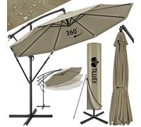 tillvex Sombrilla de 300/350 cm de diámetro con manivela, sombrilla con soporte, sombrilla de jardín, protección UV, aluminio, paraguas de mercado impermeable