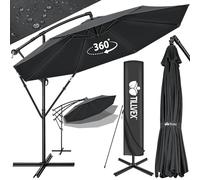 tillvex Sombrilla de 350 cm de diámetro con manivela, sombrilla con soporte, sombrilla de jardín, protección UV, aluminio, paraguas de mercado impermeable (Antracita, 350 cm)