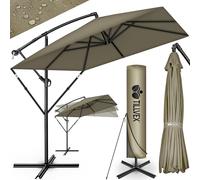 tillvex® Sombrilla de Jardín Rectangular Ø 330 cm con Manivela + Funda con Manivela | Sombrilla con soporte & Protección Viento | Parasol mercado impermeable + Protección UV (Marrón - sin LED)