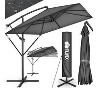 tillvex® Sombrilla de Jardín Rectangular Ø 330 cm con Manivela + Funda con Manivela | Sombrilla con soporte & Protección Viento | Parasol mercado impermeable + Protección UV (Antracita - sin LED)
