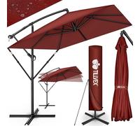 tillvex® Sombrilla de Jardín Rectangular Ø 330 cm con Manivela + Funda con Manivela | Sombrilla con soporte & Protección Viento | Parasol mercado impermeable + Protección UV (Rojo - sin LED)