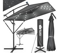 tillvex® Sombrilla de Jardín Rectangular Ø 330 cm con Manivela + Funda con Manivela | Sombrilla con soporte & Protección Viento | Parasol mercado impermeable + Protección UV (Antracita - con LED)