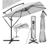 tillvex® Sombrilla de Jardín Rectangular Ø 330 cm con Manivela + Funda con Manivela | Sombrilla con soporte & Protección Viento | Parasol mercado impermeable + Protección UV (Gris - sin LED)