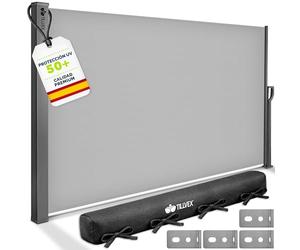tillvex® Toldo Lateral 160 x 350 cm Extensible y Opaco con Cubierta | Protección Visual para balcón, jardín y terraza | Estor Lateral con Soporte de Pared | Protección Solar de Acero Inoxidable
