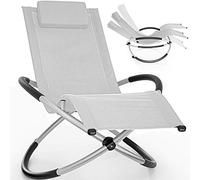 tillvex Tumbona Plegable para Playa, Jardín | Silla Mecedora para Terraza - Reclinable y Regulable | Soporta hasta 180 kg | Impermeable (Gris)