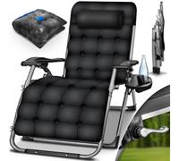 Tillvex® Tumbona Reclinable Plegable 200Kg, Sillón de Sol para Jardín Exterior, Resistente a para , Jardín y , Ajustable con Acolchado , Reclinable, Extra Ancha, con Soporte para Bebidas