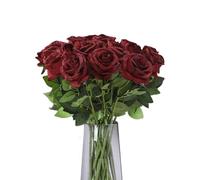 TILONKJ 12 Piezas Rosas Artificiales Rojas,Ramo de Rosas de Tallo Largo de 51 cm,Flores Artificiales Decorativas de Aspecto Realista,para Bodas,Jardines,Cementerio(Carmesí)