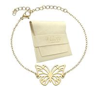 TILOVE - Pulsera Mariposa en Acero Inoxidable Dorado - Símbolo de Transformación y Libertad - Cadena Regulable 16 + 5 cm - Regalo Elegante con Bolsa de Microfibra y Tarjeta Inspiracional
