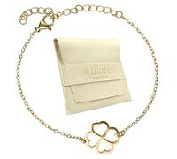 TILOVE - Pulsera Trébol de Cuatro Hojas en Acero Inoxidable Dorado - Símbolo de Suerte y Felicidad - Cadena Regulable 16 + 5 cm - Regalo Elegante con Bolsa de Microfibra y Tarjeta Inspiracional