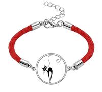 Tilt Head - Pulsera de cuerda roja de la suerte con diseño de gato negro para Halloween, hecha a mano