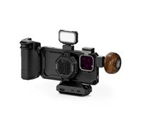 TILTA Khronos - Jaula para teléfono compatible con iPhone 16 Pro Max con mango de madera, sistema de refrigeración, mango Focus PD y mini panel LED, color negro TK-IP16-PMB-B