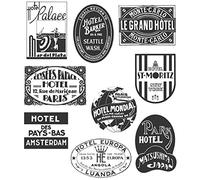 Tim Holtz - Juego de Sellos para Estampado (Goma, 19 x 20 cm), diseño de Pegatinas de Viaje de hoteles