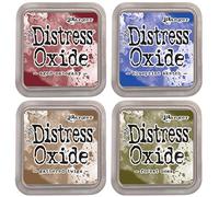 Tim Holtz Ranger Distress Oxide Ink Bundle - Cuatro almohadillas de 7,6 x 7,6 cm (C - Classic: caoba envejecida, bosquejo de dibujo, musgo del bosque y ramitas recogidas)