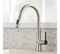 TIMACO Grifo de alta presión, extensible, giratorio 360°, mezclador de cocina con ducha, dos patrones de flujo, acero inoxidable 304, níquel cepillado