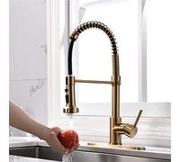 TIMACO Grifo de cocina dorado cepillado con rotación de 360 grados con grifo mezclador de rociador oculto Grifo de cocina profesional de una sola manija con grifo