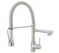 TIMACO Grifo de cocina, ducha extensible con bloqueo, giratorio a 360°, con resorte de espiral, monomando, grifo de fregadero de alta presión, níquel cepillado