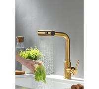 TIMACO Grifo de cocina giratorio de 360° y extraíble - Mezclador monomando para fregadero de cocina - Oro cepillado
