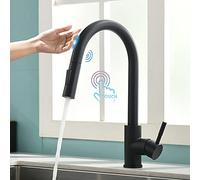 TIMACO Grifo de Cocina Negro con Sensor Touch On, Giratorio 360°, Extensible, Monomando para Cocina y Fregadero