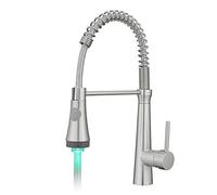 TIMACO LED Grifo de Cocina con Muelle Espiral, Rotación de 360°, Monomando, Grifo Mixto Frío Y Caliente, Níquel Cepillado