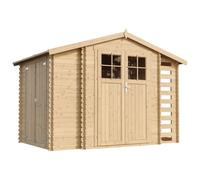 TIMBELA M389F+M389G Caseta de Madera para jardín con leñera y trastero con Suelo - caseta de Pino/Abeto - H218 x 328 x 206 cm / 3,53 + 0,97 + 0,97 m2
