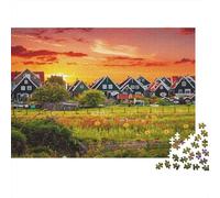 Timber Houses Jigsaw Puzzle 1000 Piezas Reciclado Material Sunset Glow Puzzles for Niños Ages 6 Years Up Divertido and Desafiante Familia Juego Actividad 70x50cm/1000pcs