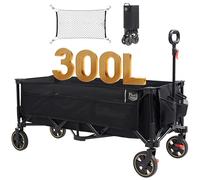 Timber Ridge XXXL Carro Plegable 300L 160KG con Freno Redes anticaída Carro de Transporte Bolsillo Lateral Portabebidas, Asa Ajustable, Carro de jardín, Carro de Playa para Todos los terrenos
