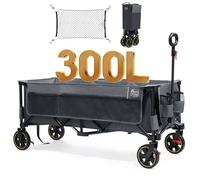 TIMBER RIDGE XXXL Carro Plegable 300L 160KG con Freno Redes anticaída Carro de Transporte Bolsillo Lateral Portabebidas, Asa Ajustable, Carro de jardín, Carro de Playa para Todos los terrenos
