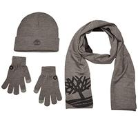 Timberland Bufanda de Doble Capa, Gorro y Guante Beanie, Color Gris Claro, Talla única para Hombre
