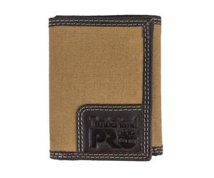 Timberland Pro Men's Canvas Leather RFID Trifold Wallet with Zippered Pocket, Khaki, One Size