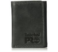 Timberland PRO Men's Leather RFID Trifold Wallet with ID Window, Black/Brandy, One Size