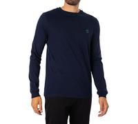 Timberlande los Hombres Camiseta de Manga Larga Ajustada con Logotipo Bordado, Azul, M