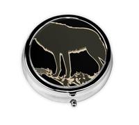 Timberwolf Silhouette - Pastillero redondo, se puede poner en la cartera, bolsillo, ligero y cómodo, pastillero de 3 compartimentos, pastillero portátil