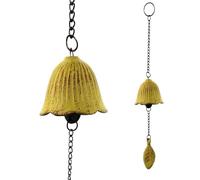 Timbre Antiguo Timbre retro de hierro fundido, carillón de viento colgante, decoración de hoja de metal, campana for jardín al aire libre(Yellow)