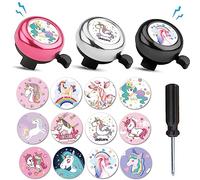 Timbre Bicicletas Infantil 3piezas Campana de Bicicleta para Niños con 12 Pegatinas de Unicornios y 1 Destornillador Sonido Fuerte y Nítido para La Mayoría de Las Bicicletas(Blanco Negro Rosa)