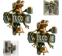 Timbre De Bienvenida Chill Frog, Campanillas Viento Rana para Exteriores, Decoración Jardín Ranas Metal, Letrero Regalo Pared, Puerta Que Suena Al Abrir La Puerta, Básico Exteriores(2PCS,M)