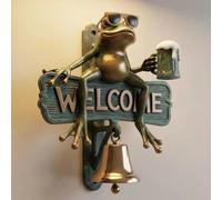 Timbre de pared con forma de rana y gafas de sol, timbre decorativo de resina pintado a mano para porche, puerta de jardín o entrada.