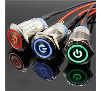Timbre de puerta de acero inoxidable de 19 mm, resistente al agua, con cierre momentáneo, con bocina, interruptor LED for coche, 5 V, 12 V, 24 V y 220 V(Blue,LOCKING_24V)