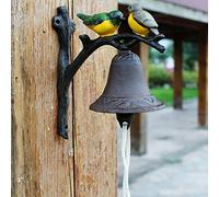 INKCOR Timbre de Puerta de Hierro Campana De Servicio De Fundición Pesada, Letrero con Pájaros Coloridos Pintados A Mano, Timbre Colgante De Pared Estilo Granja para Interior Exterior/Patio