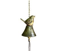 Timbre de Puerta de Hierro Campanas Colgantes De Hierro Fundido Color Oro Antiguo, Letrero con Pájaros, Timbres Artesanales para Cafetería, Jardín, Cadena Incluida