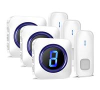 Timbre de Puerta inalámbrico Impermeable de 1 pie con 3 Botones inalámbricos Que Funcionan con Pilas con 55 melodías, 5 Niveles de Volumen, Pantalla Digital LED de números para el hogar con 3