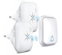 Timbre de puerta sin batería para exterior, impermeable, con 2 receptores, IP68, impermeable, inalámbrico, alcance de 150 m, 4 niveles de volumen, 37 tonos, sin batería, color blanco