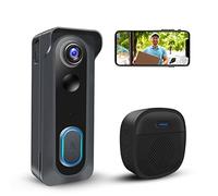 Timbre de video inalámbrico con timbre, campanas inteligentes WiFi con cambiador de voz, detección de movimiento PIR, 1080P HD, visión nocturna, audio bidireccional, funciona con pilas, WiFi de 2.4G