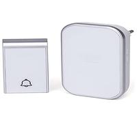 Timbre inalámbrico CA blanco y plateado, timbre autoalimentado de puerta, timbre exterior inalámbrico impermeable, timbre de 36 melodías, 3 niveles volumen, 1 unidad